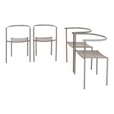 Set of 4 gray metal chairs in the style of Starck's "Von Vogelsans" model