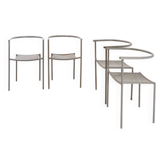 Set of 4 gray metal chairs in the style of Starck's "Von Vogelsans" model
