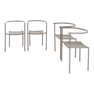 Set of 4 gray metal chairs in the style of Starck's "Von Vogelsans" model