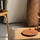 Average circular teak monoxyle chopping board with handle 26 x 18.