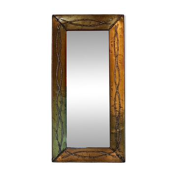 Brutalist brass mirror by Jean Goardere, France, 1970s