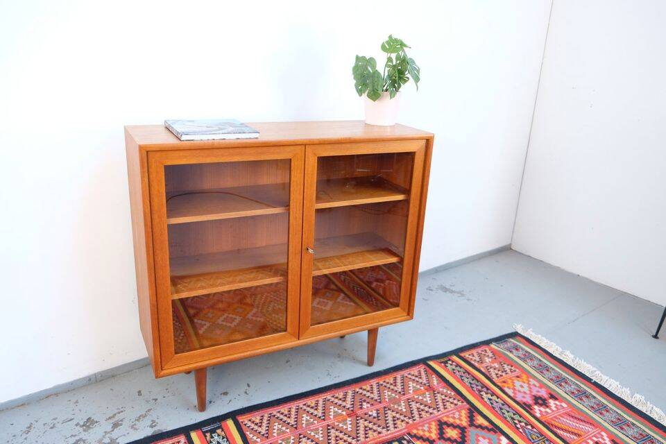 Commode vitrine WK style années 60, en teck, vintage rétro.