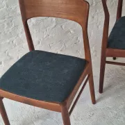 Pair of Henning Kjaernulf teak dining chairs sea blue-green, Denmark 1960s