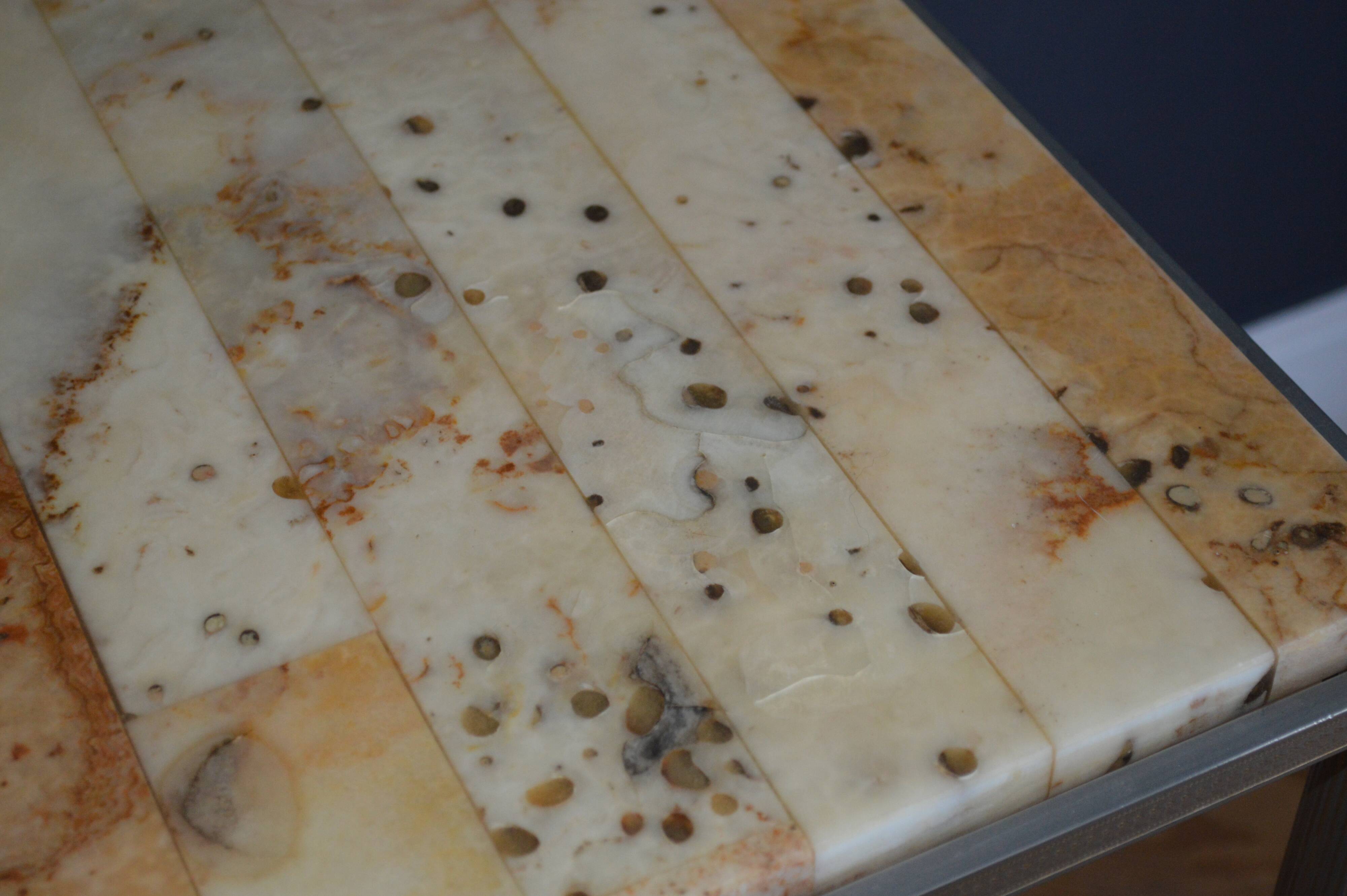 Metal and brass side table and marble tablet