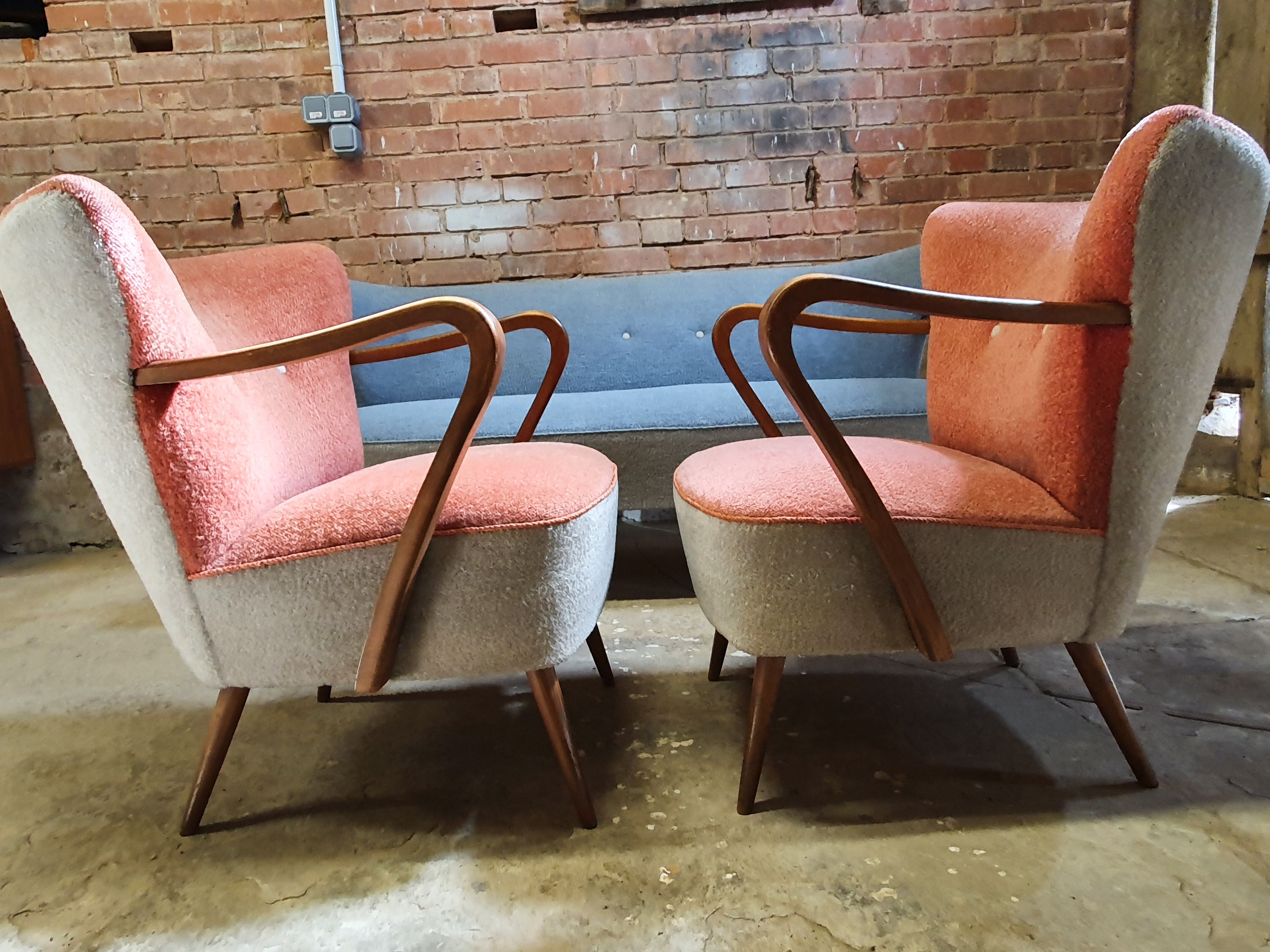 Cocktail set pair of armchair and its sofa 1960