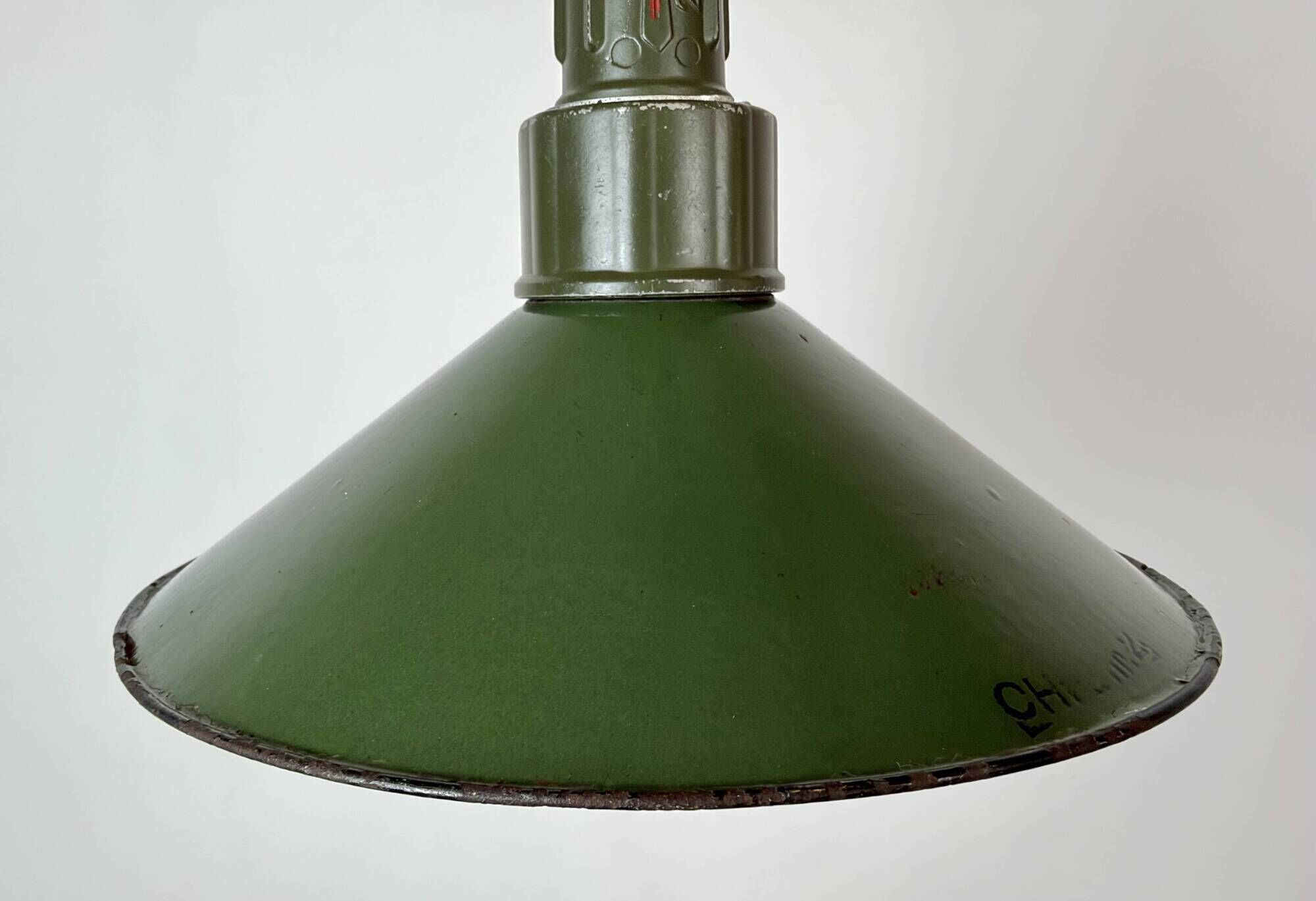 Industrial Green Enamel Military Pendant Lamp with Cast Aluminium Top, 1960