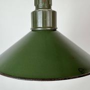 Industrial Green Enamel Military Pendant Lamp with Cast Aluminium Top, 1960