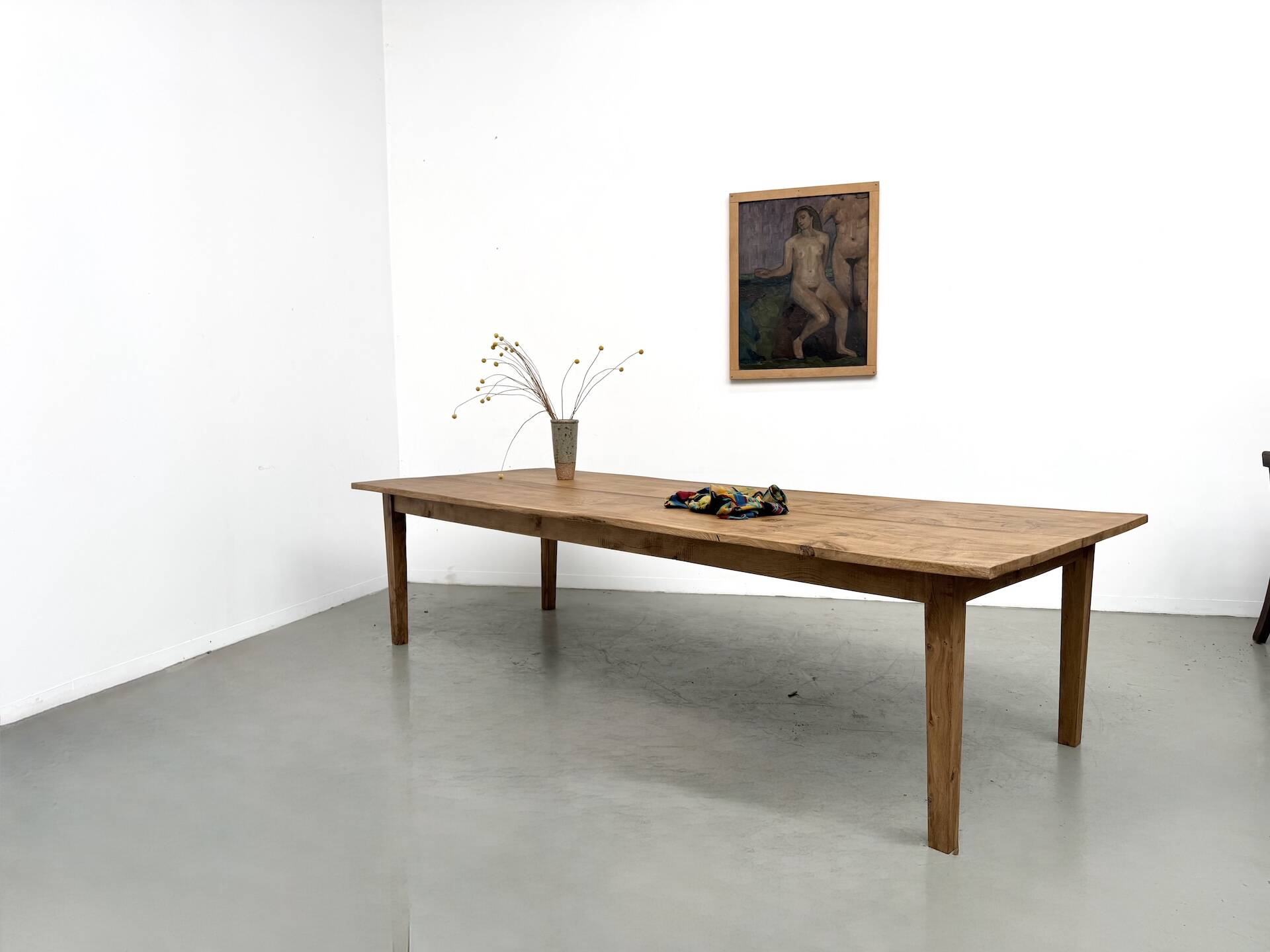 Very large farmhouse table in solid oak, 1950s – L300 cm