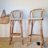 Vintage Gaty bar stools in two-tone rattan and cane.