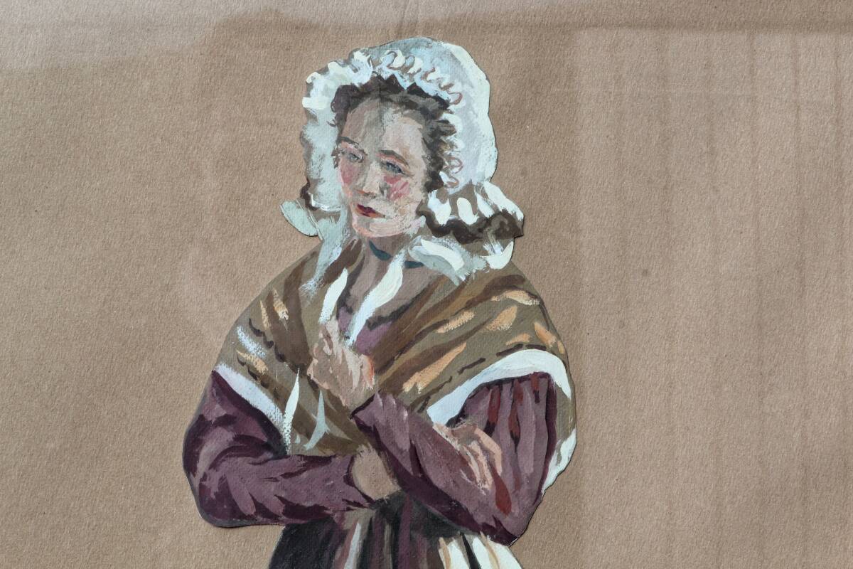 Gouache, framed peasant