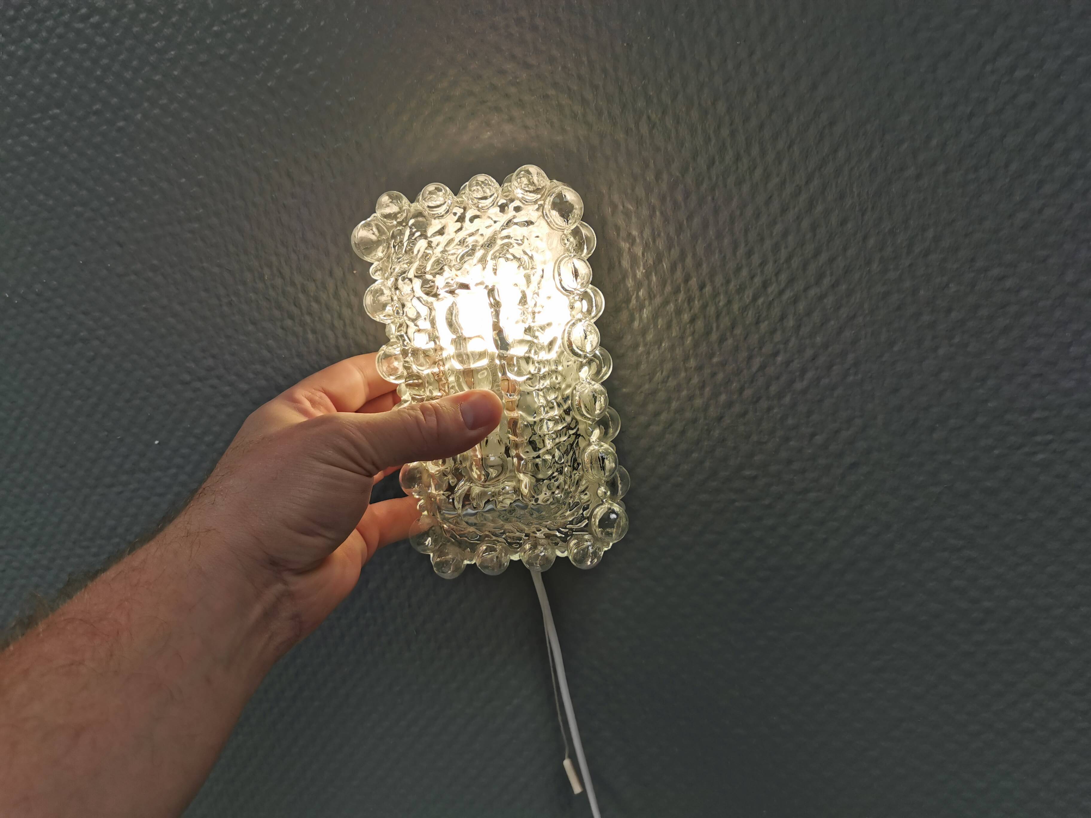 Helena Tynell Wall Lamp, Cast Bubble Glass, Black Metal, 1960s Germany