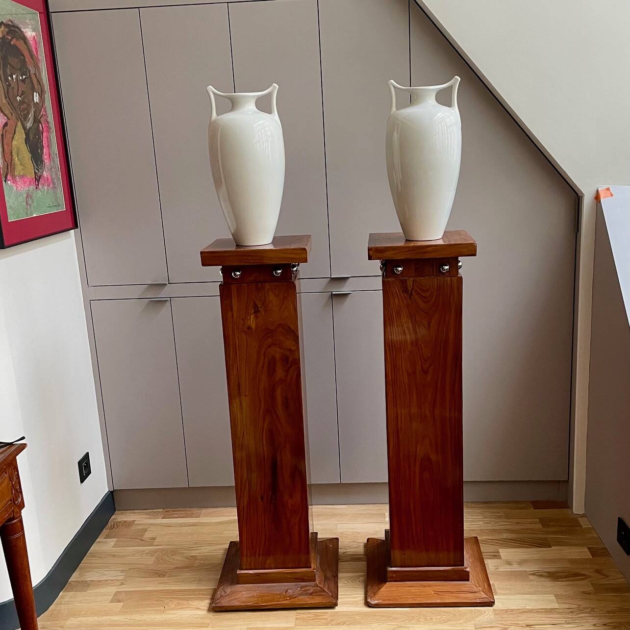 Paire de colonnes / sellettes Art Déco en palissandre  et chrome