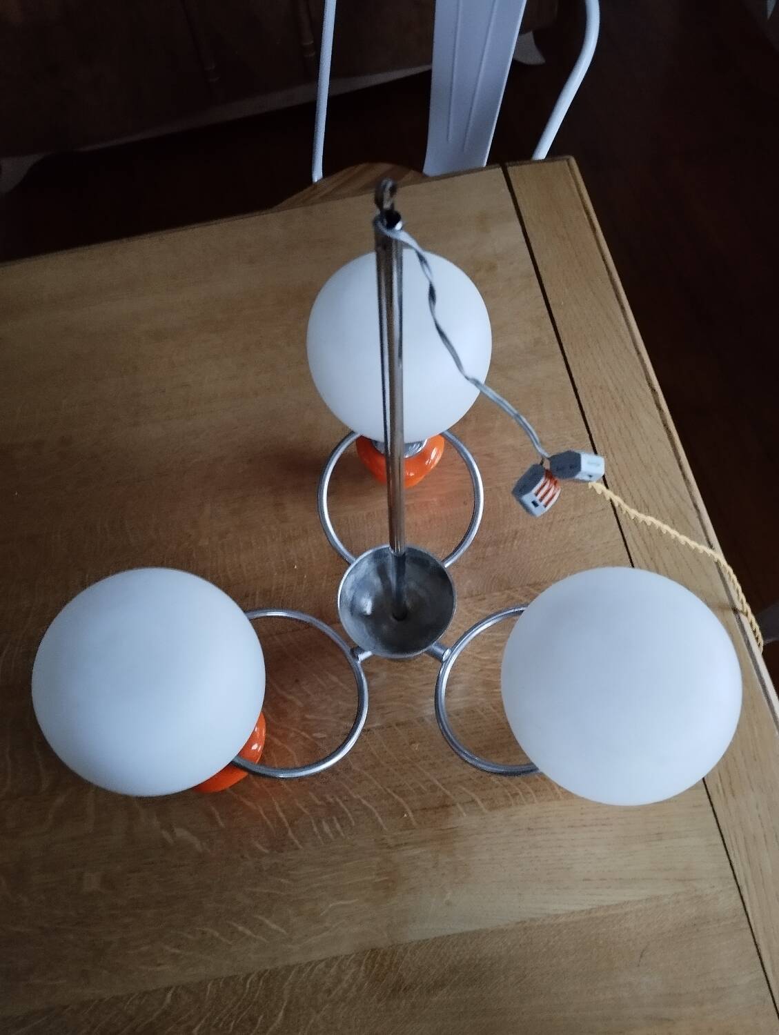 Space age chrome and ceramic chandelier