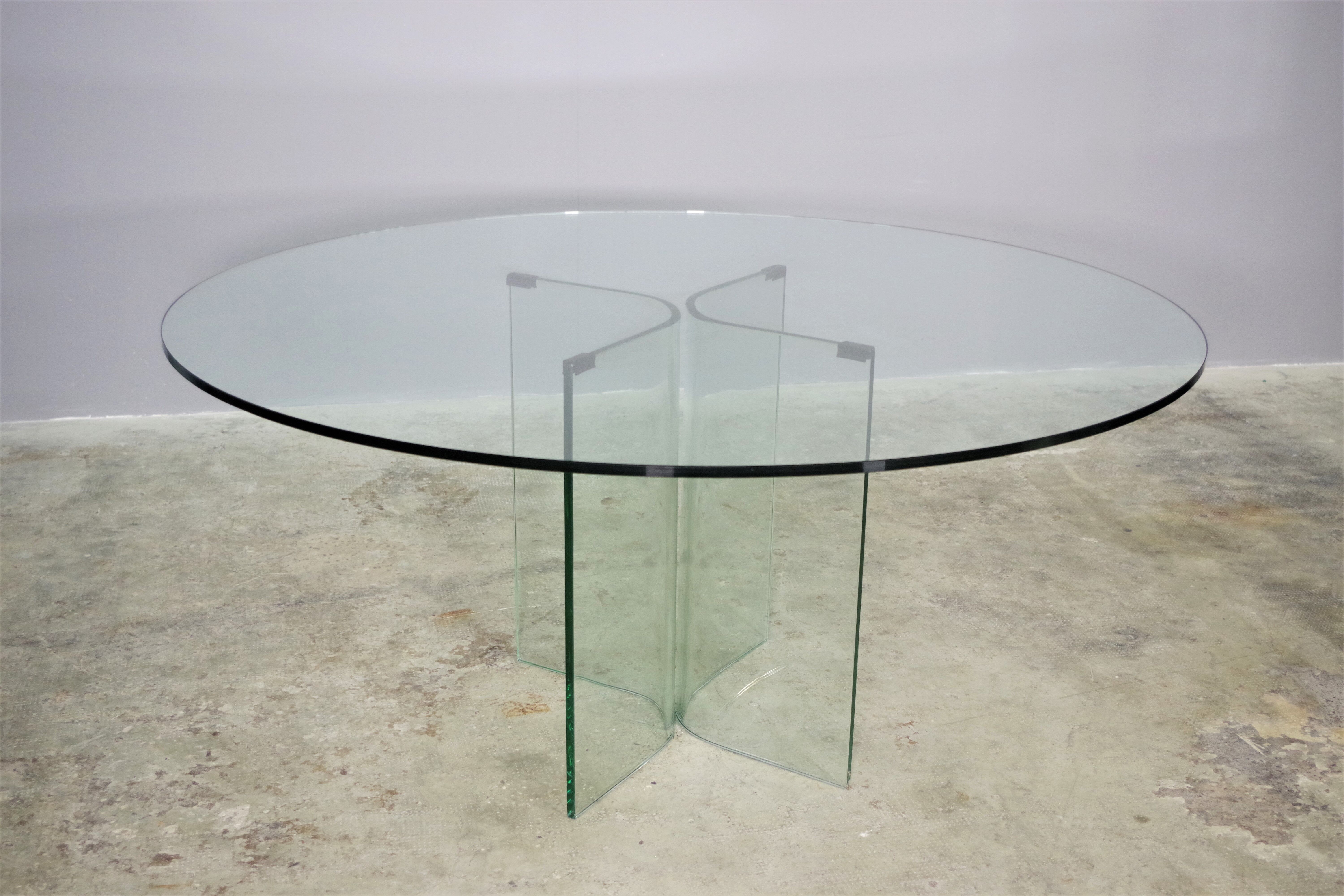 Round tempered glass table, 80s