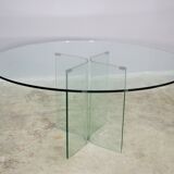 Round tempered glass table, 80s