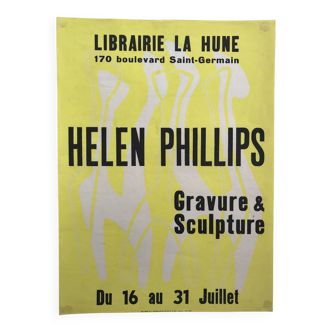 Screenprint poster by Helen Phillips Librairie La Hune Paris circa 1955