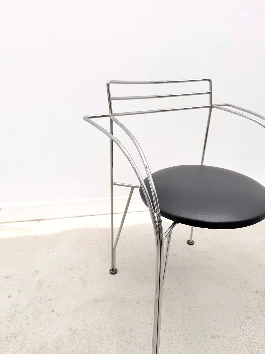 "Silver Moon" chair by Pascal Mourgue for Fermob in chrome and skai, France 1980