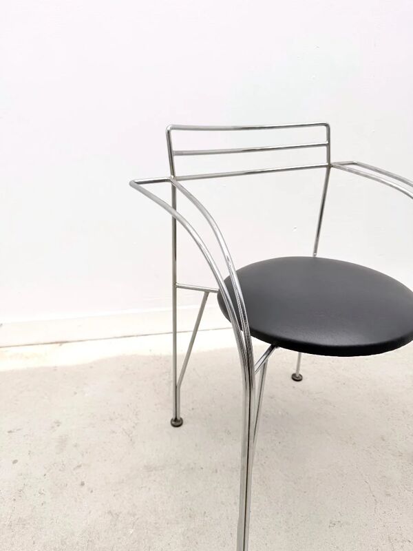 Chaise ''Lune d'argent'' de Pascal Mourgue pour Fermob en chrome et skai, France 1980