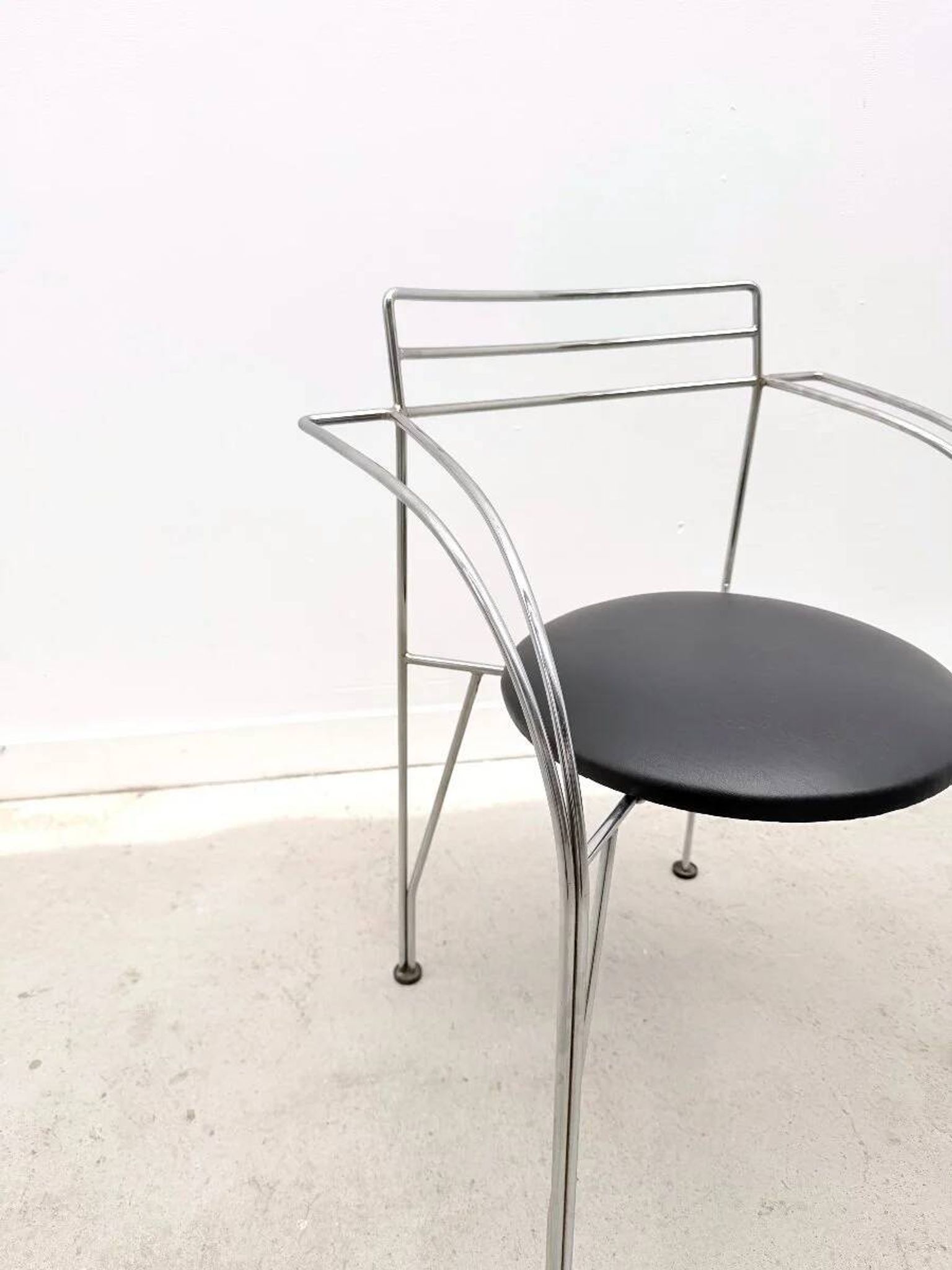 "Silver Moon" chair by Pascal Mourgue for Fermob in chrome and skai, France 1980