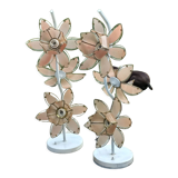 Pair of 70s floor lamps in lacquered metal flowers in glass and gilded metal