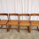 Lot de 4 chaises de salle à manger vintage / design sculptural en bois des années 70, cuir marron
