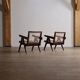 Chaises longues Pierre Jeanneret PJ-SI-29-A en teck et en rotin, années 1950.