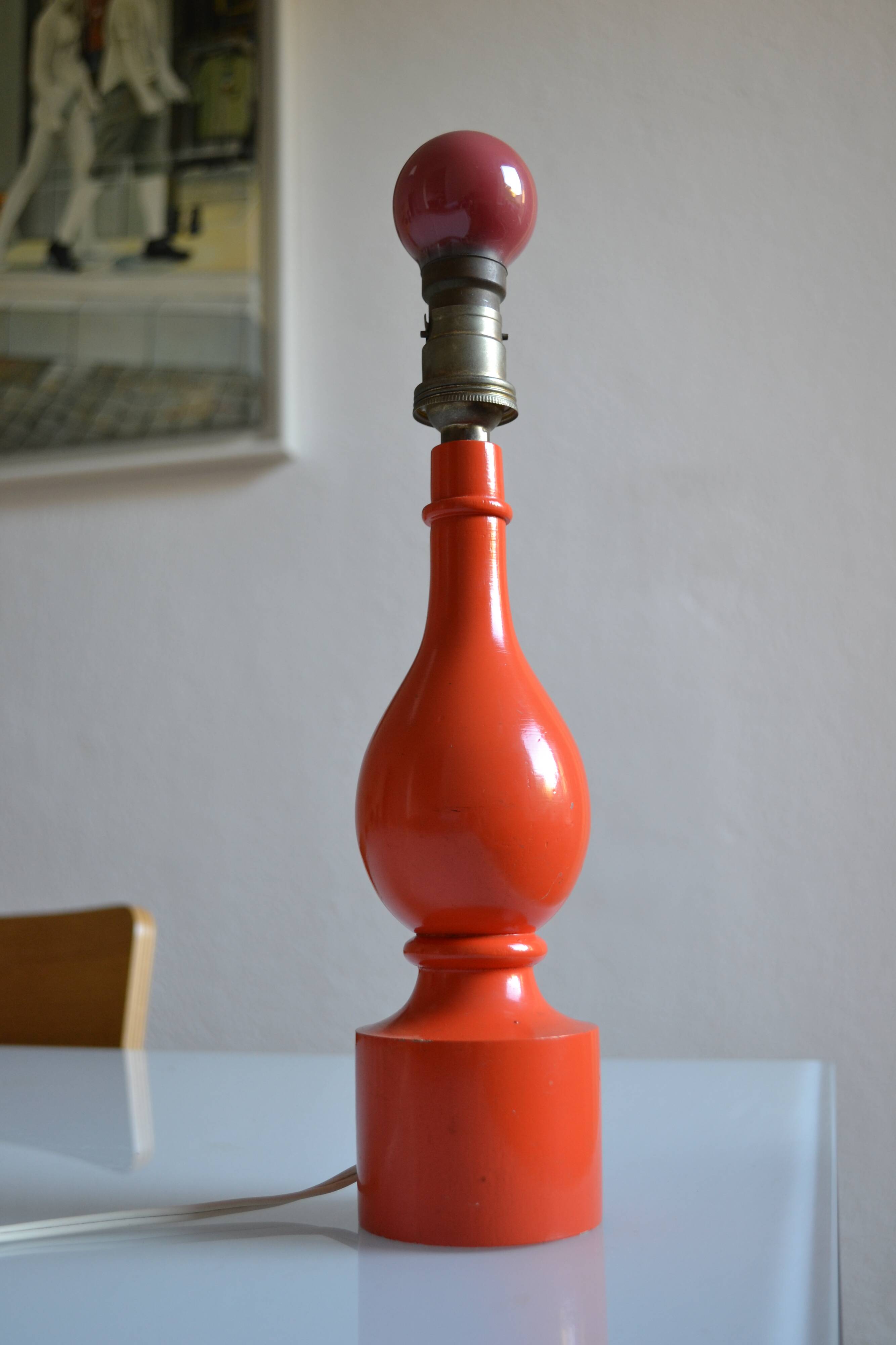 Orange lamp foot 70's philippe capelle