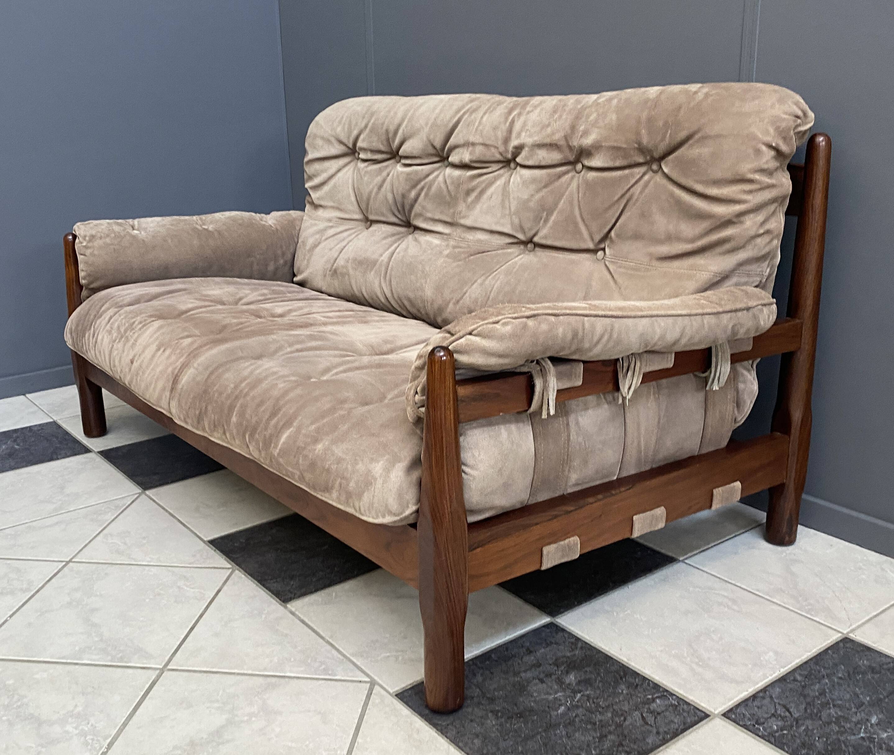 Brazillian 2 seat sofa in suede and Jatoba wood