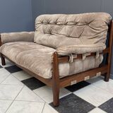 Brazillian 2 seat sofa in suede and Jatoba wood