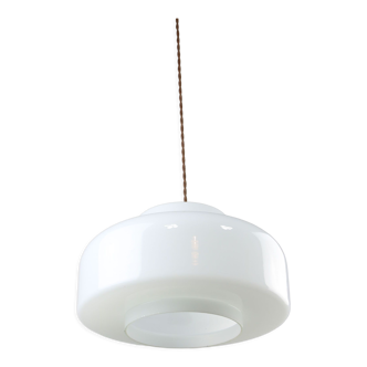 Mid-century Pendant Brass & Opaline Lamp