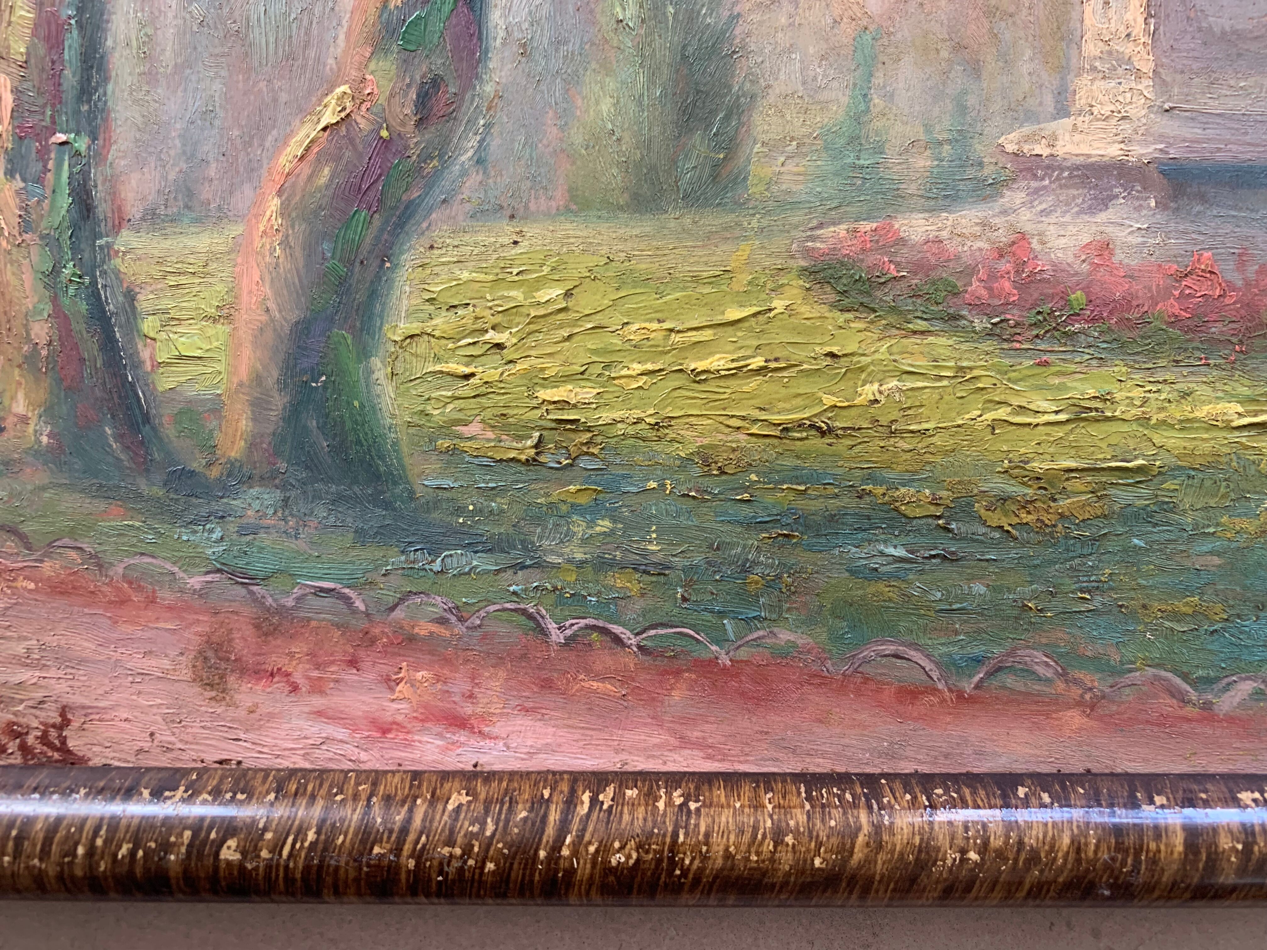 Old painting, oil on cardboard signed