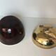 Apple-shaped ice bucket in red celluloid, gold-tone metal and plastic