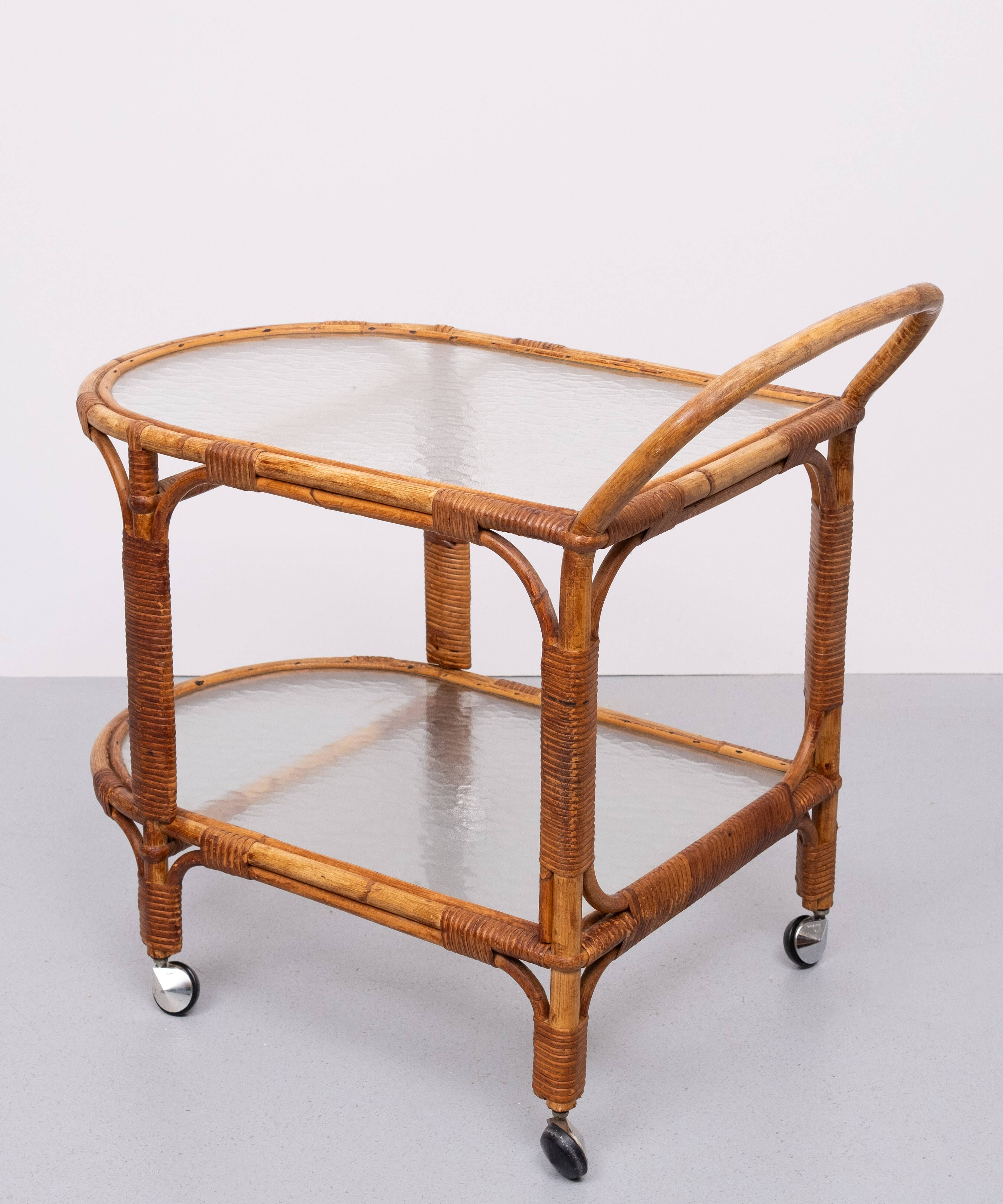 Rohe Noordwolde Rattan Serving Trolley 1960s