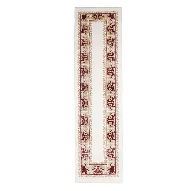 Tapis de couloir vintage turc Oushak fait main en laine et coton blanc