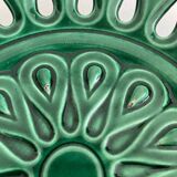 Vintage openwork green ceramic fruit bowl