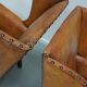 Old Patinated Dutch Cognac Colored Leather Club Chair, Set of 2
