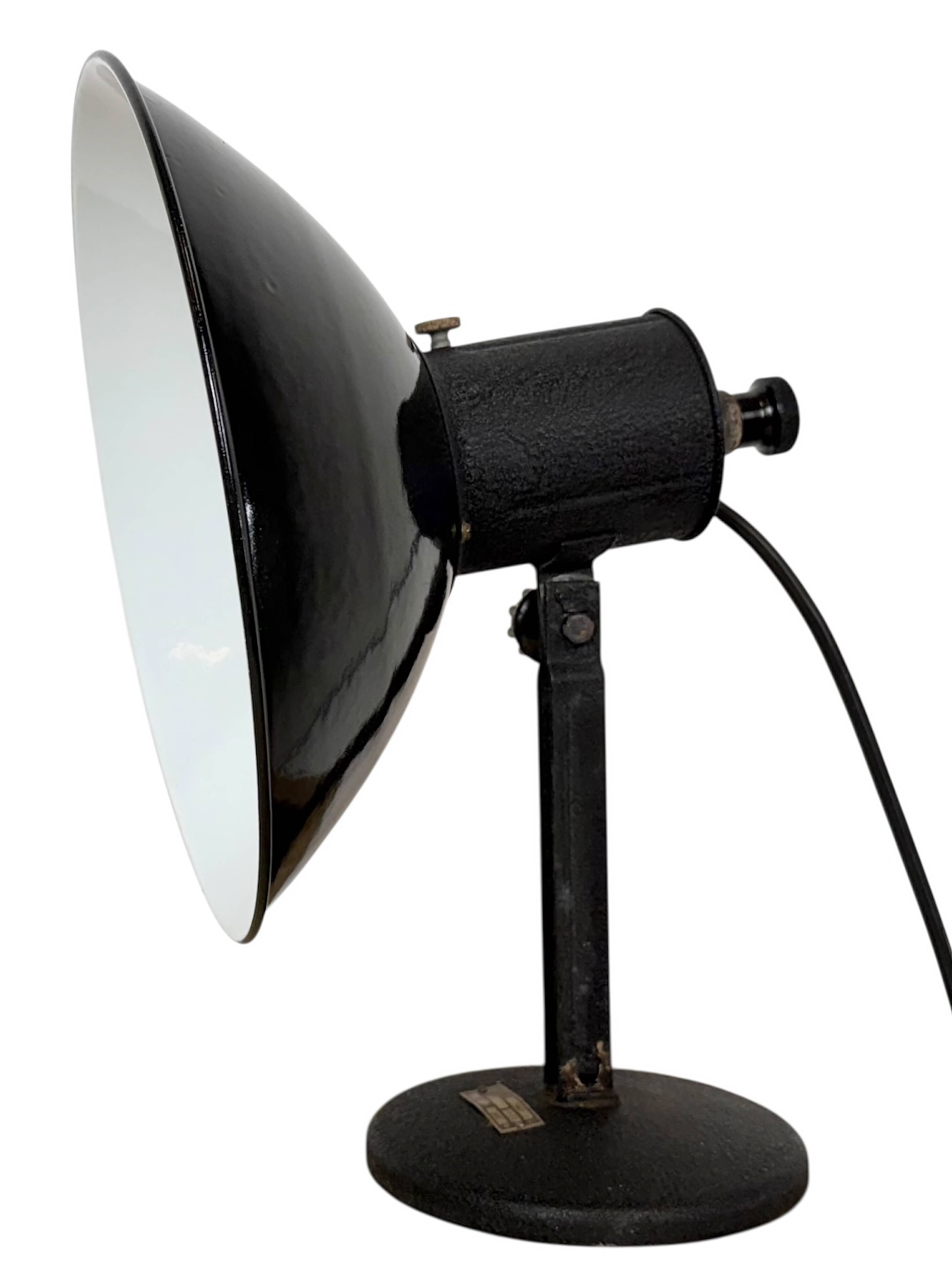 Vintage Industrial Black Enamel Table Lamp from EB, 1950s