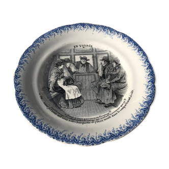 Talking plate "En voyage" n•IX - faience factory Choisy le roi