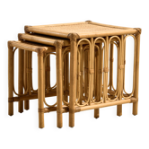 Nest of bamboo and rattan tables, set of 3.