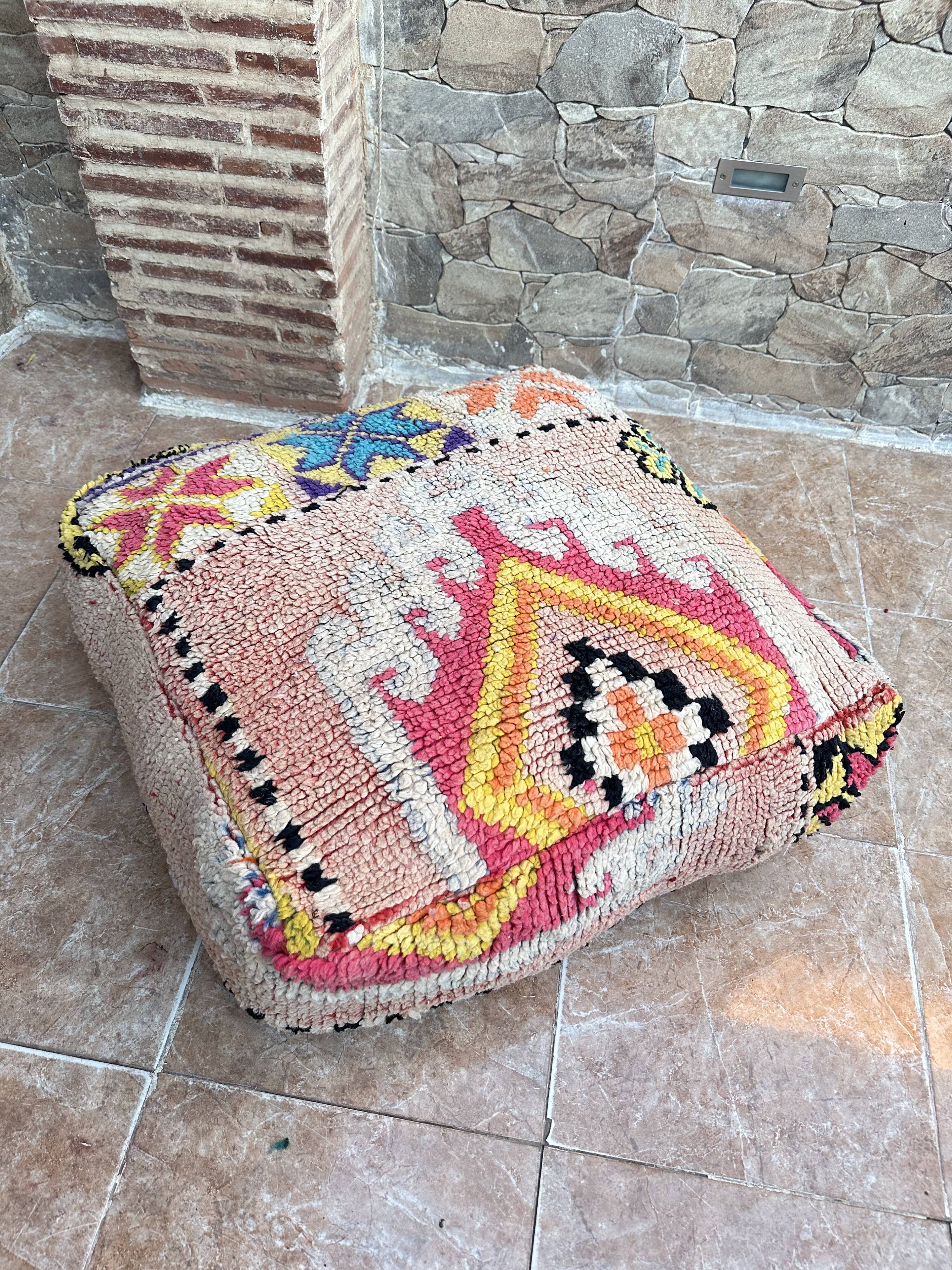 Handmade Berber Kilim pouf, floor cushion.