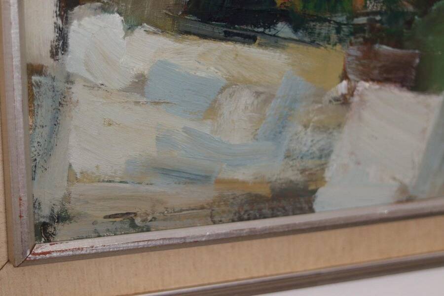 Original mid-century Swedish oil on panel – abstract by Stig Wernheden – vintage & framed – 74 × 54.5 cm (29.1" × 21.5")