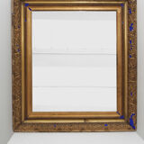 Miroir ancien doré à la feuille et bleu roi vif
