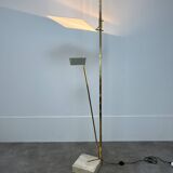 Lampadaire design années 70, laiton et travertin, Hollywood Regency