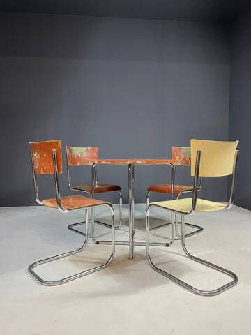 Ensemble de salle à manger chromé par Robert Slezák, années 1930, état d'origine avec patine