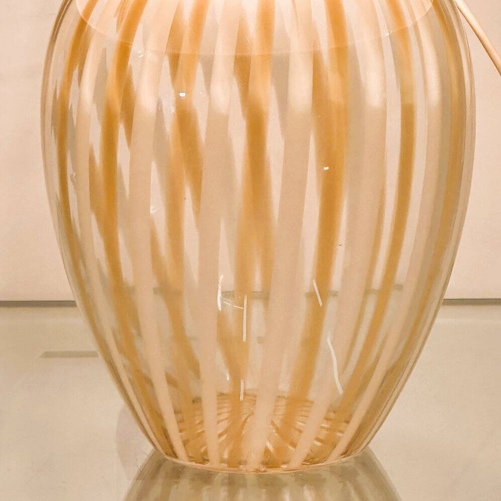 Elegant vintage Murano table lamp with swirled gold & white stripes, Italy 1980s