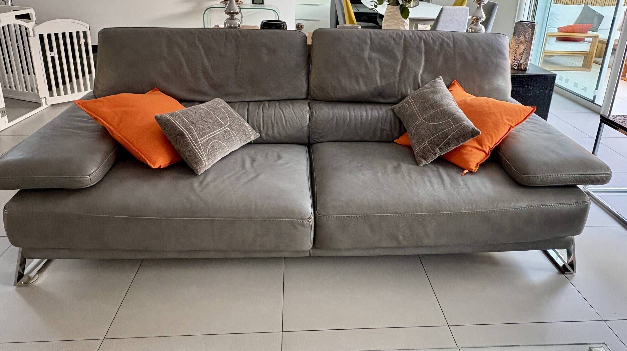 Roche bobois canapé digital - grey leather - 3 seats - 238 cm