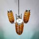 Mid Century Modern large chandelier with amber glass