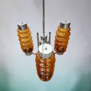 Mid Century Modern large chandelier with amber glass