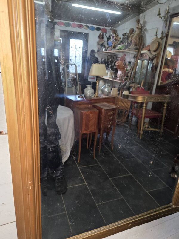 Miroir Art Déco doré années 1930 , miroir biseauté ,131cm de H