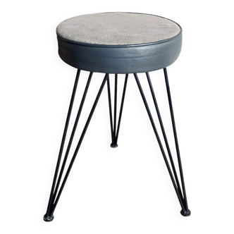 Tabouret vintage en skaï et piétement Eiffel